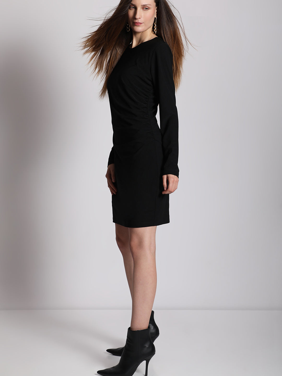 Women's Black Full Sleeves Mini Dress