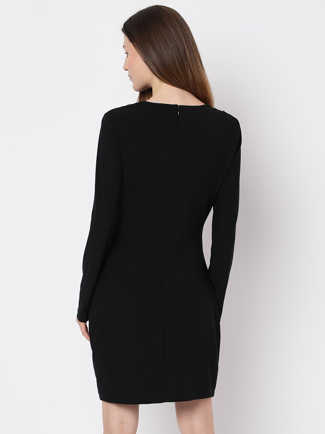 Women's Black Full Sleeves Mini Dress