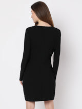 Women's Black Full Sleeves Mini Dress
