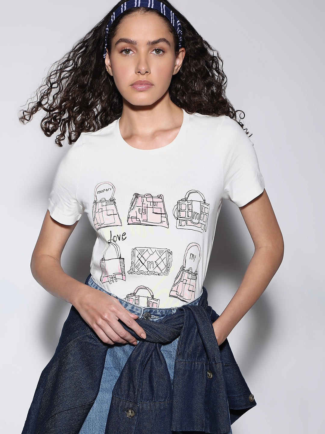 Women's White Graphic Print Cotton T-Shirt