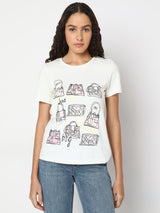 Women's White Graphic Print Cotton T-Shirt