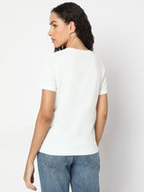 Women's White Graphic Print Cotton T-Shirt