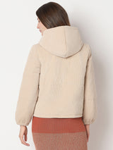 Women's Beige Corduroy Hooded Jacket