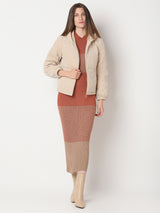Women's Beige Corduroy Hooded Jacket