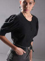Women's Black Round Neck Top