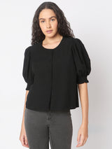 Women's Black Round Neck Top