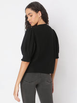 Women's Black Round Neck Top