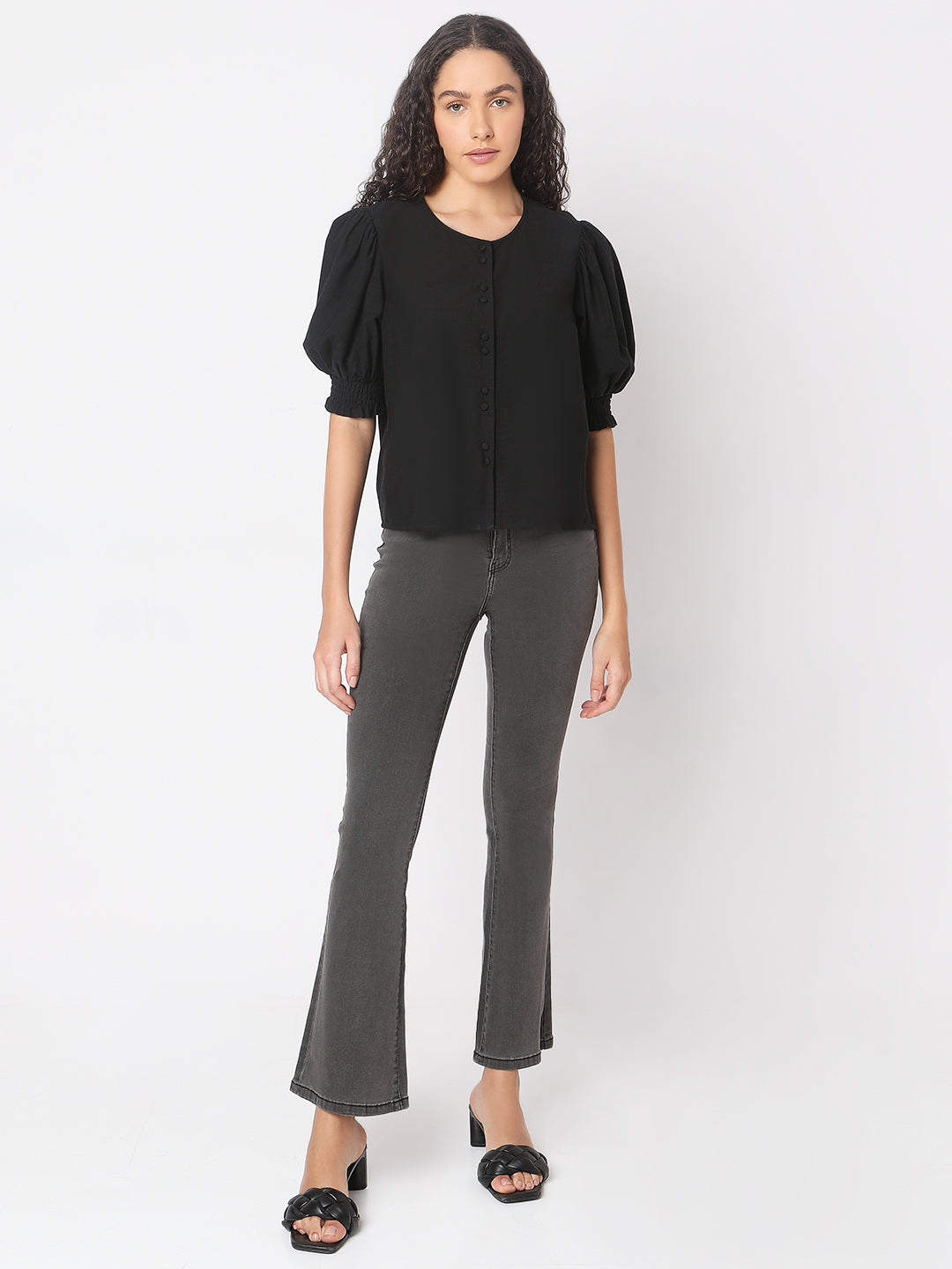 Women's Black Round Neck Top