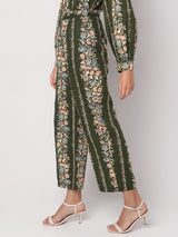 Women's Green Floral Casual Pant