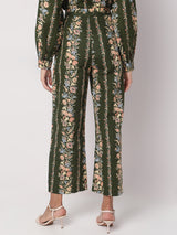 Women's Green Floral Casual Pant