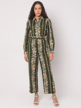 Women's Green Floral Casual Pant