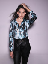 Women's Blue Abstract Print Shirt