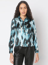 Women's Blue Abstract Print Shirt