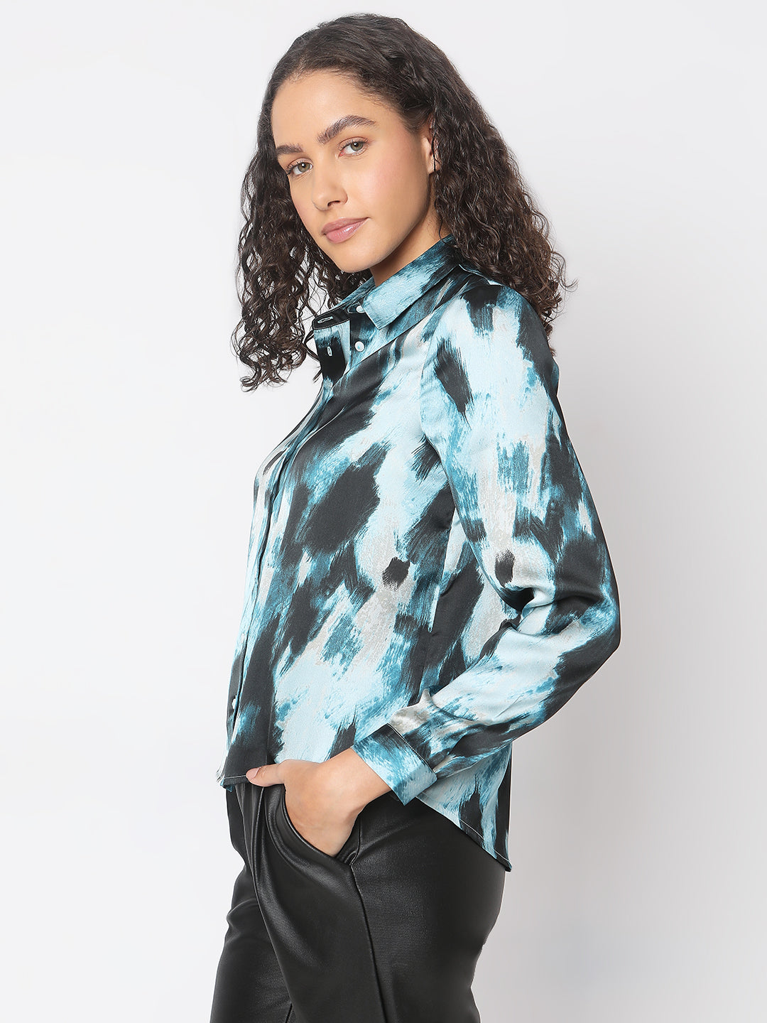 Women's Blue Abstract Print Shirt