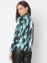 Women's Blue Abstract Print Shirt