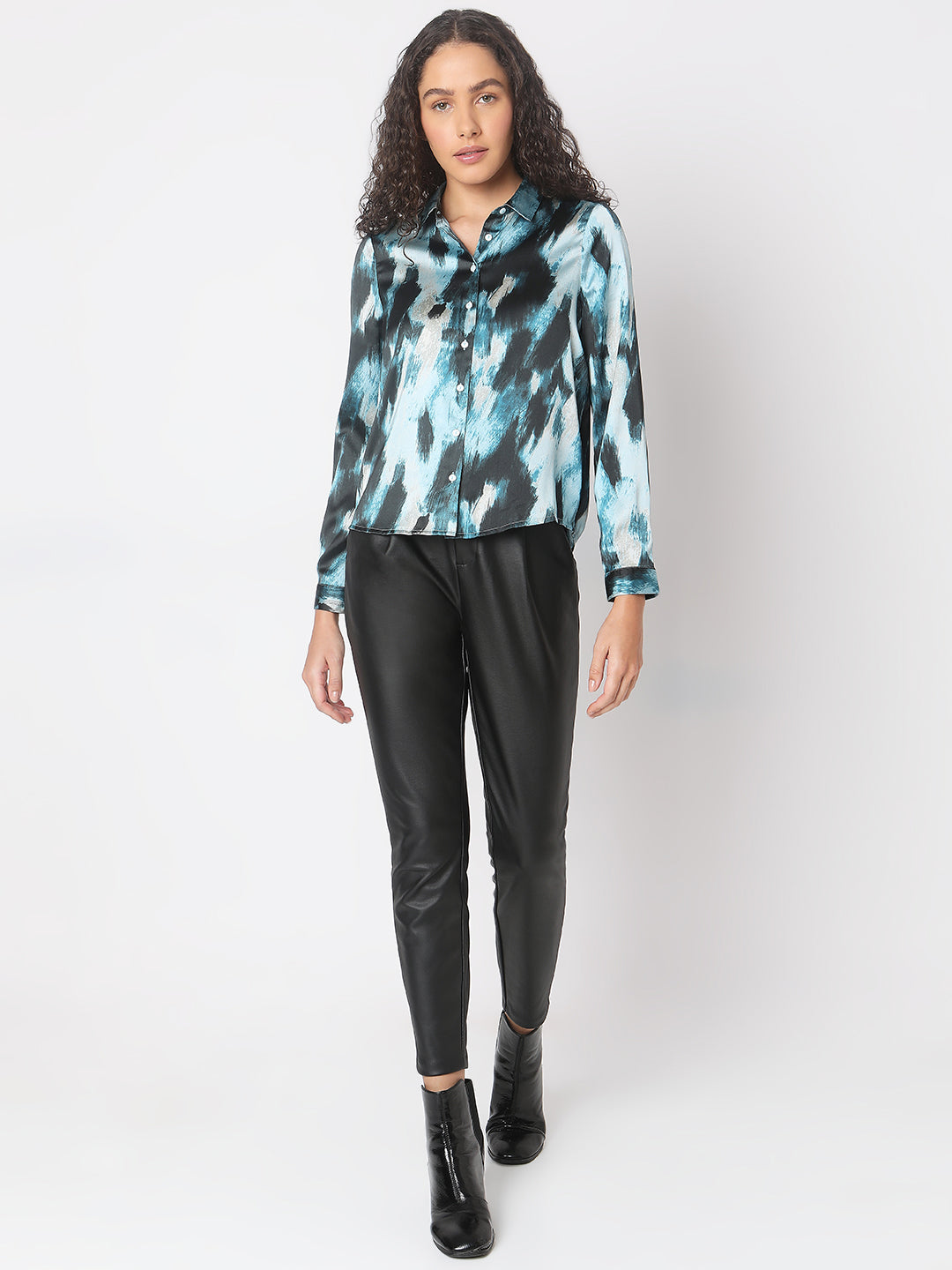 Women's Blue Abstract Print Shirt