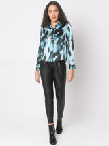 Women's Blue Abstract Print Shirt