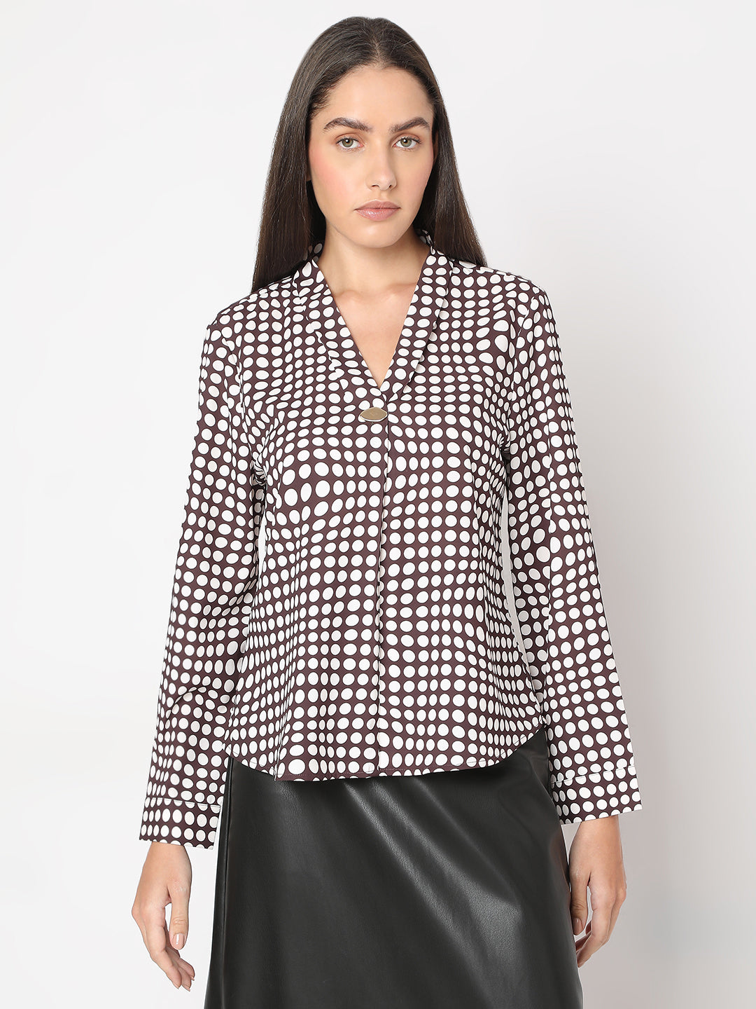 Women's Brown Polka Dot Top