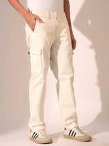 Men's White Casual Regular Fit Solid Trousers