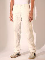 Men's White Casual Regular Fit Solid Trousers