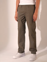 Men's Green Casual Regular Fit Solid Trousers