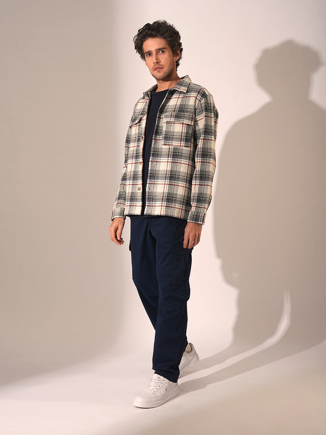 Men's Navy Casual Regular Fit Solid Cargo