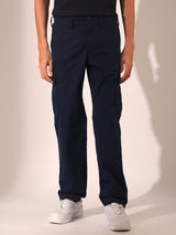Men's Navy Casual Regular Fit Solid Cargo