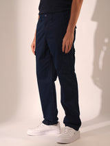 Men's Navy Casual Regular Fit Solid Cargo