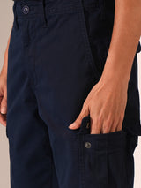 Men's Navy Casual Regular Fit Solid Cargo