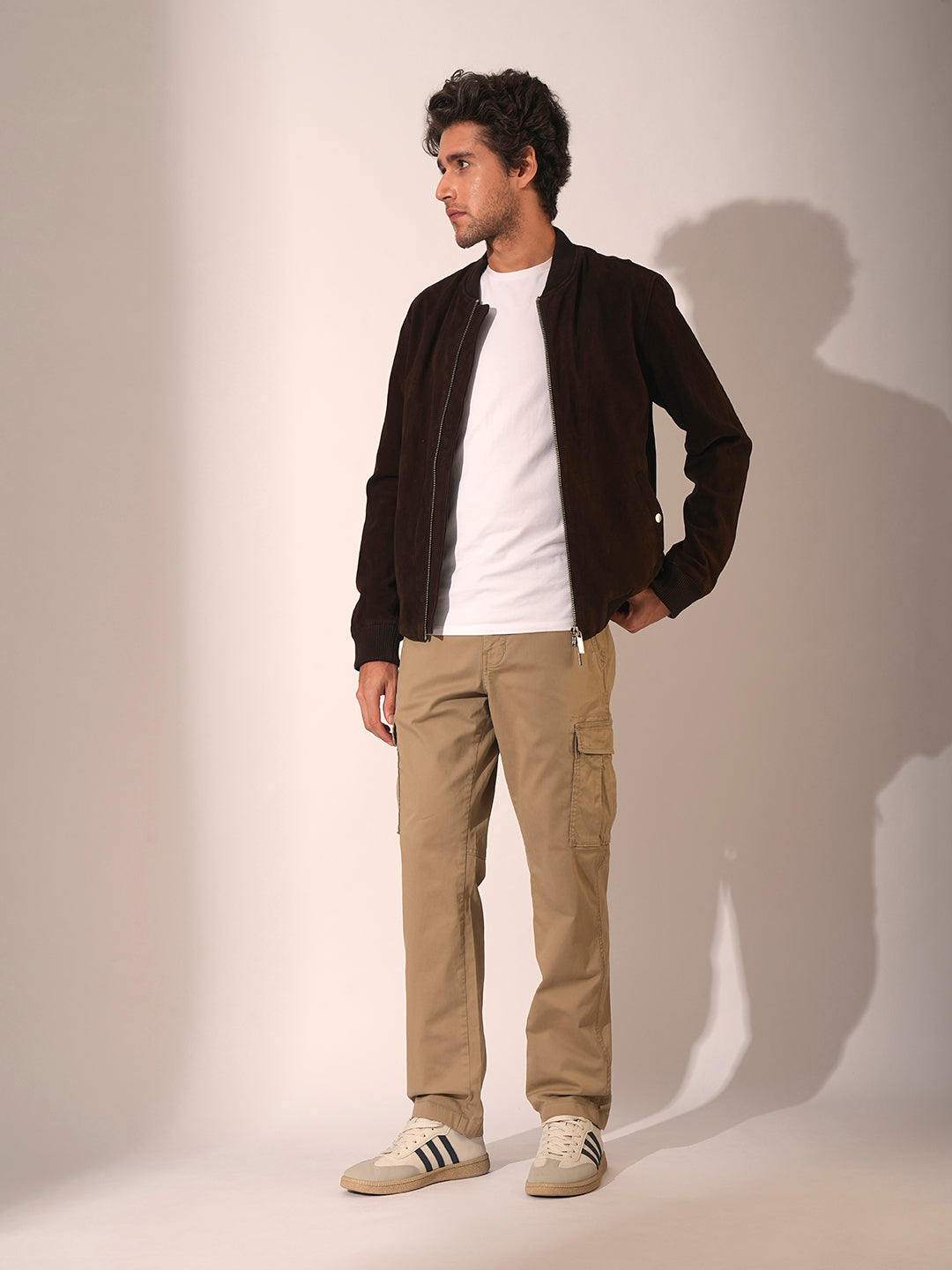 Men's Beige Casual Regular Fit Solid Trousers