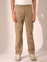 Men's Beige Casual Regular Fit Solid Trousers