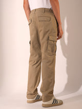 Men's Beige Casual Regular Fit Solid Trousers