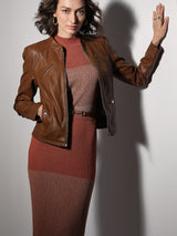 Women's Dark Brown Coated Biker Jacket