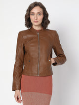 Women's Dark Brown Coated Biker Jacket
