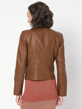 Women's Dark Brown Coated Biker Jacket
