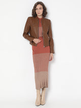 Women's Dark Brown Coated Biker Jacket