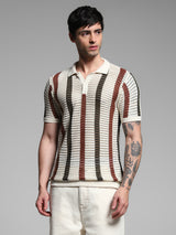 Men's Multicolor Casual Regular Fit Striped Half Sleeves Polo Tshirt