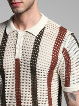 Men's Multicolor Casual Regular Fit Striped Half Sleeves Polo Tshirt