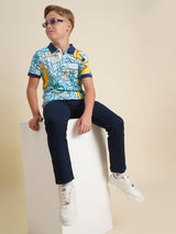 Boys Blue Printed Casual Polo Tshirt