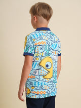 Boys Blue Printed Casual Polo Tshirt