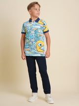 Boys Blue Printed Casual Polo Tshirt
