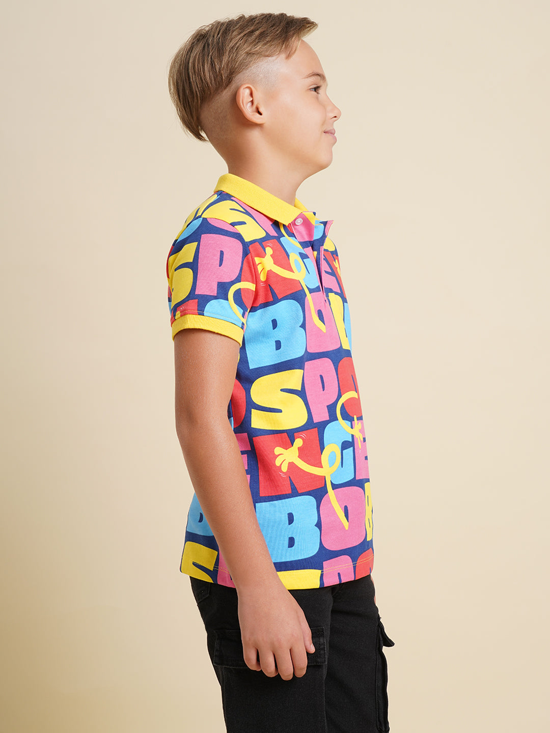 Boys Multicolor Printed Casual Polo Tshirt