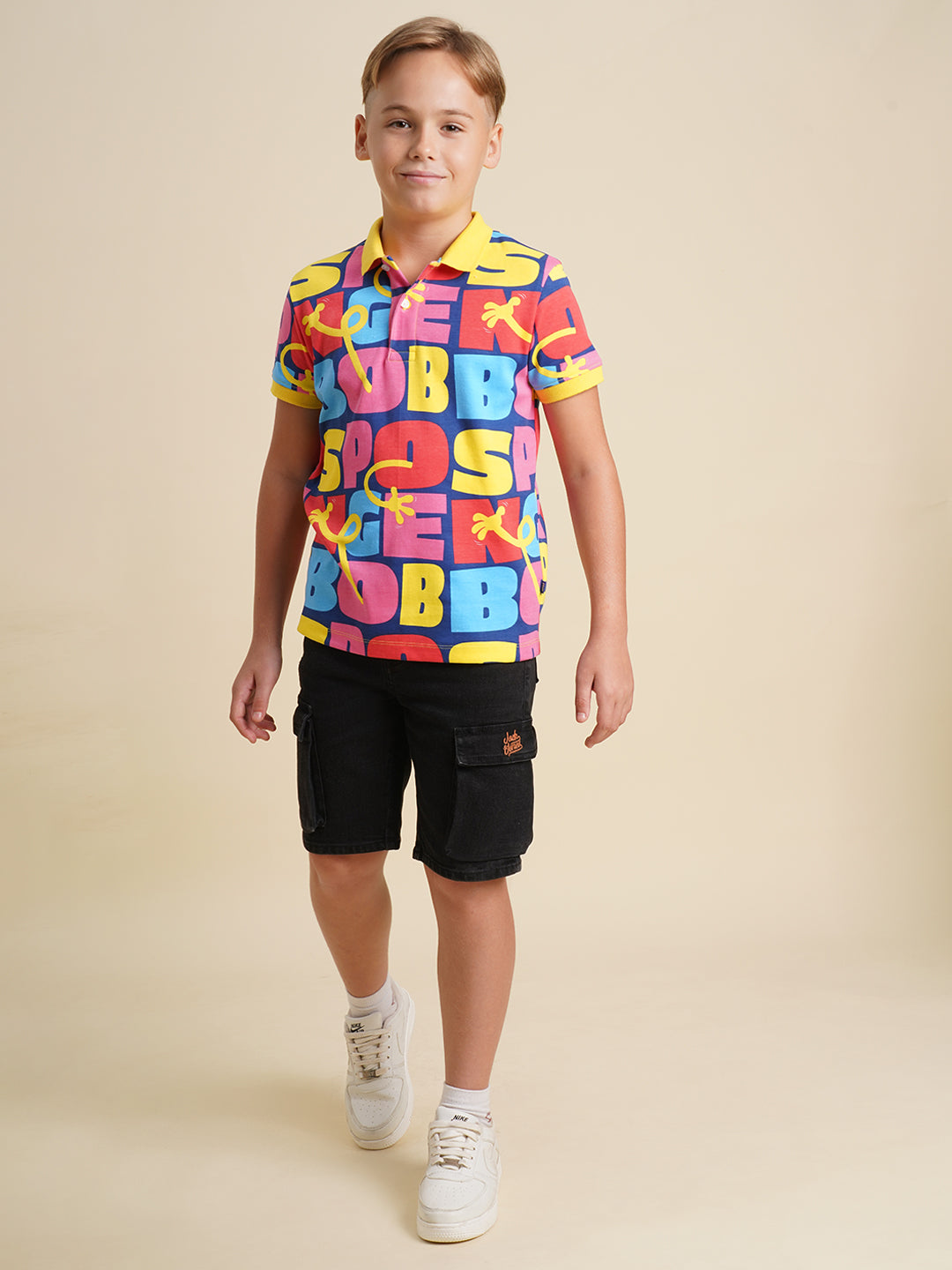 Boys Multicolor Printed Casual Polo Tshirt