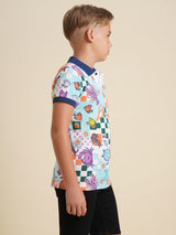 Boys Blue Printed Casual Polo Tshirt