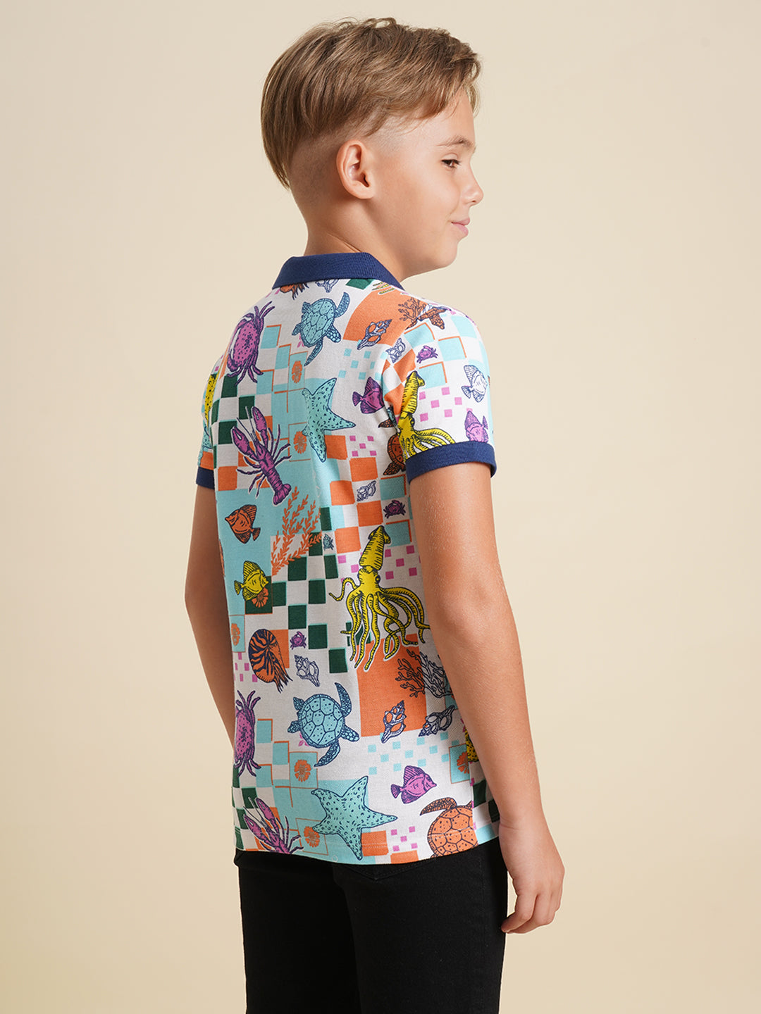 Boys Blue Printed Casual Polo Tshirt