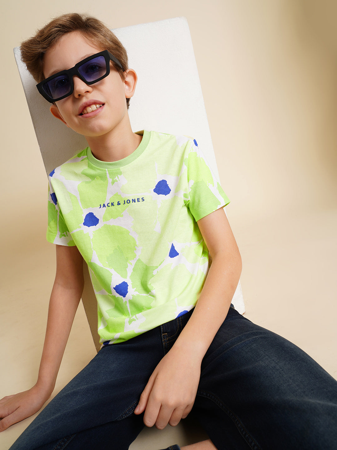 Boys Green Printed Regular Fit Casual Tshirt
