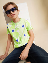Boys Green Printed Regular Fit Casual Tshirt