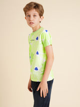 Boys Green Printed Regular Fit Casual Tshirt