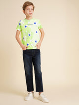 Boys Green Printed Regular Fit Casual Tshirt