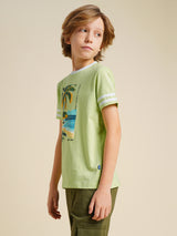 Boys Green Printed Regular Fit Casual Tshirt